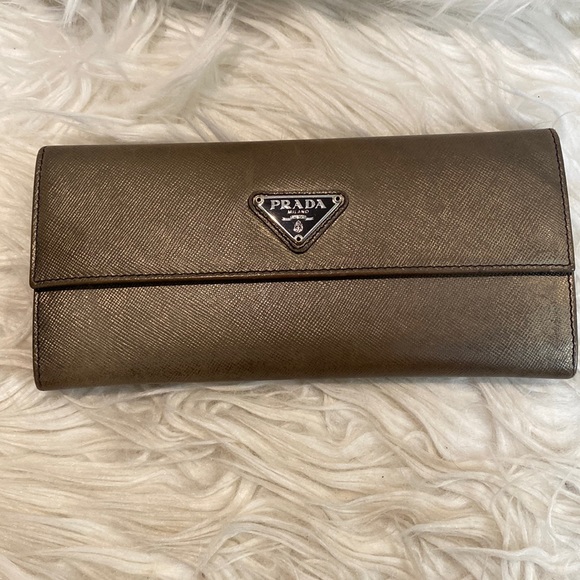 Prada Handbags - PRADA Logo Plate Saffiano Leather Long Bifold Wallet